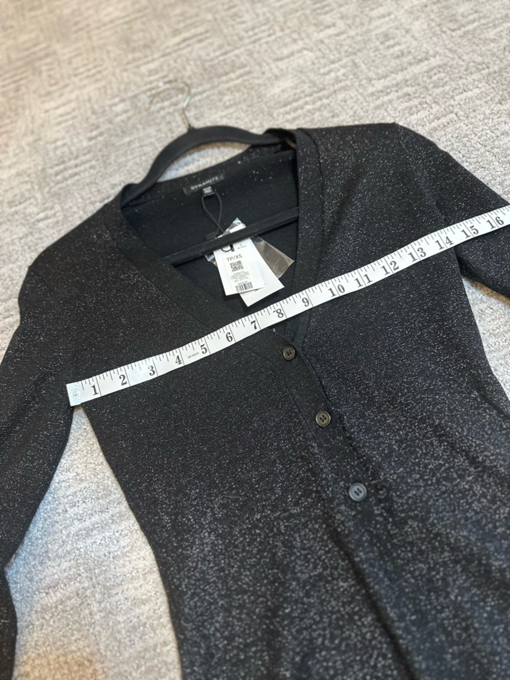 Black Sparkle V-Neck Cardigan XS Slim Fit Button Front Metallic Shimmer NWT - Picture 6 of 12